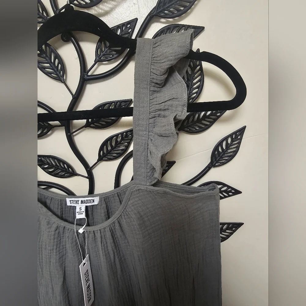 Women's STEVE MADDEN legant Olive Green Maxi Dress Size S Oversize Cotton 100% - Picture 5 of 13